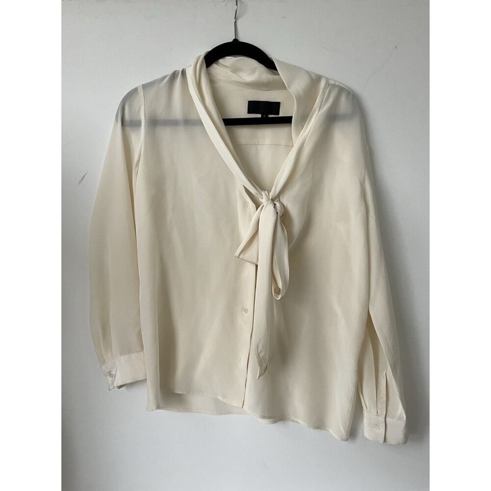 Nili Lotan Colt Ivory Silk Tie Neck Blouse Long Sleeve Made USA 100% Silk - Picture 4 of 7